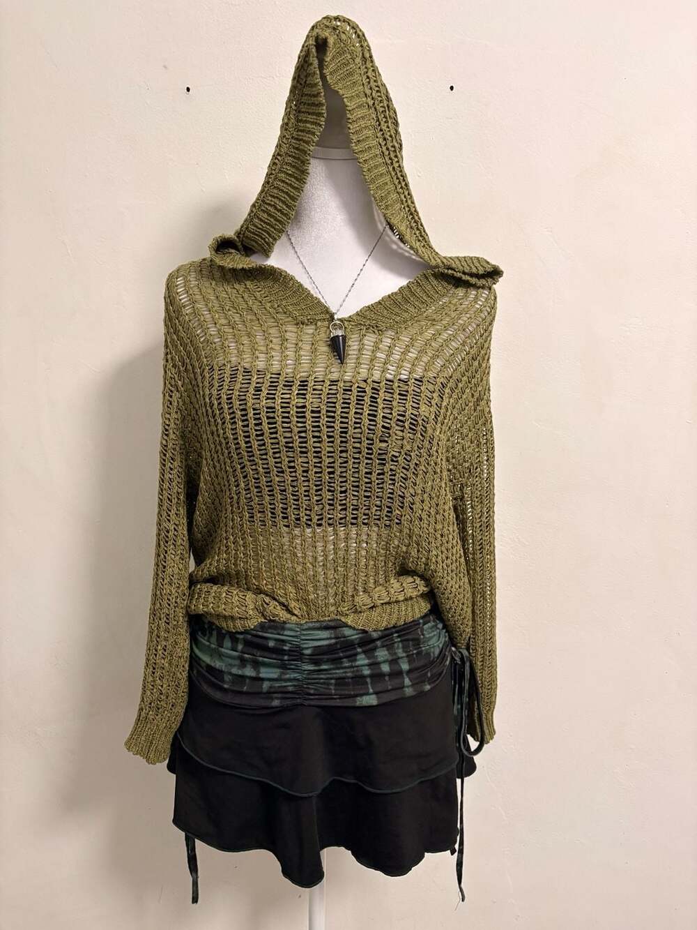 Goblincore Alt Goth Fairy Tiered Tie- Side Mini Skirt XS - Picture 2 of 5